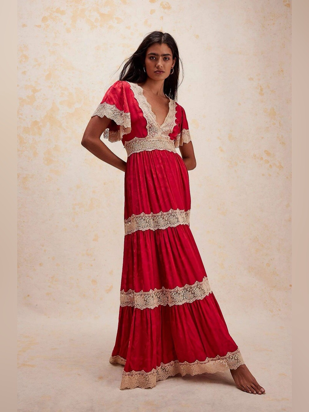 Spell red ocean lace maxi dress